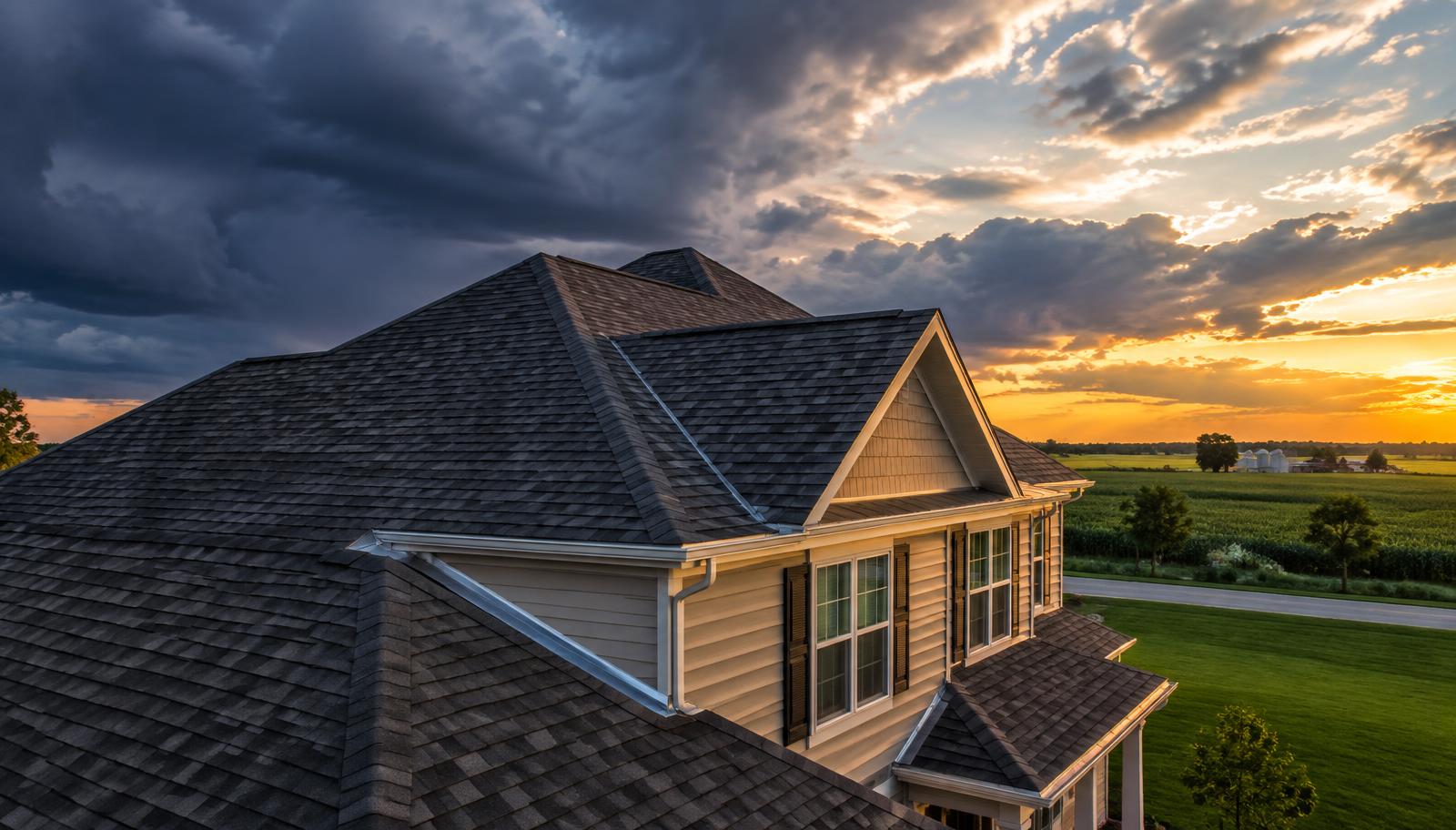 Shingle roof on a central Illinois home after a storm